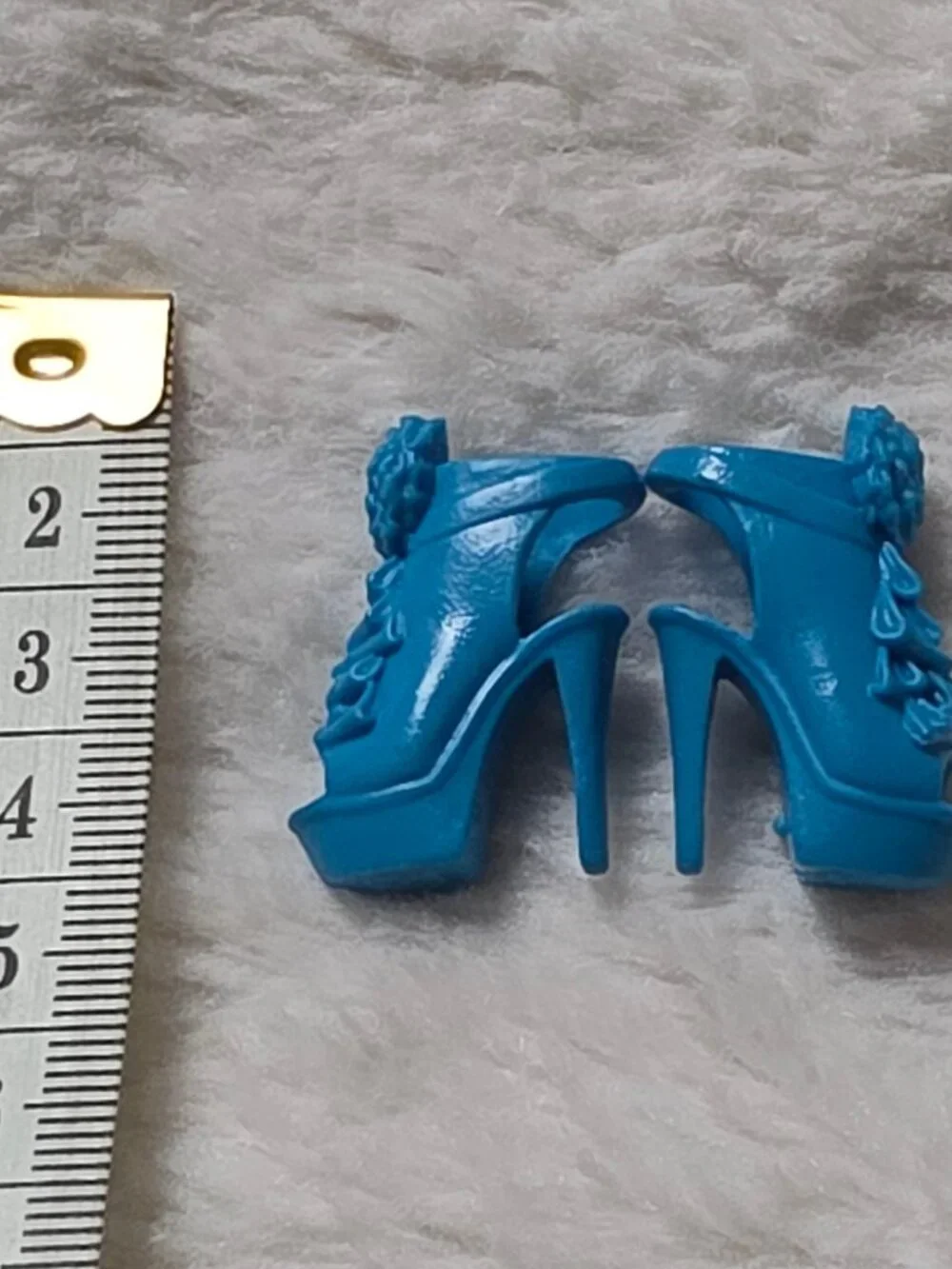 Barbie Open Toed High Heels Blue Ruffle Flower Fashion Doll Shoes